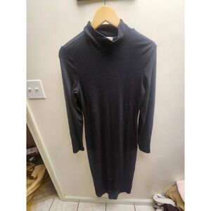 Marine Layer Black Ribbed Turtleneck Midi Dress Women's Size M Long Sleeve